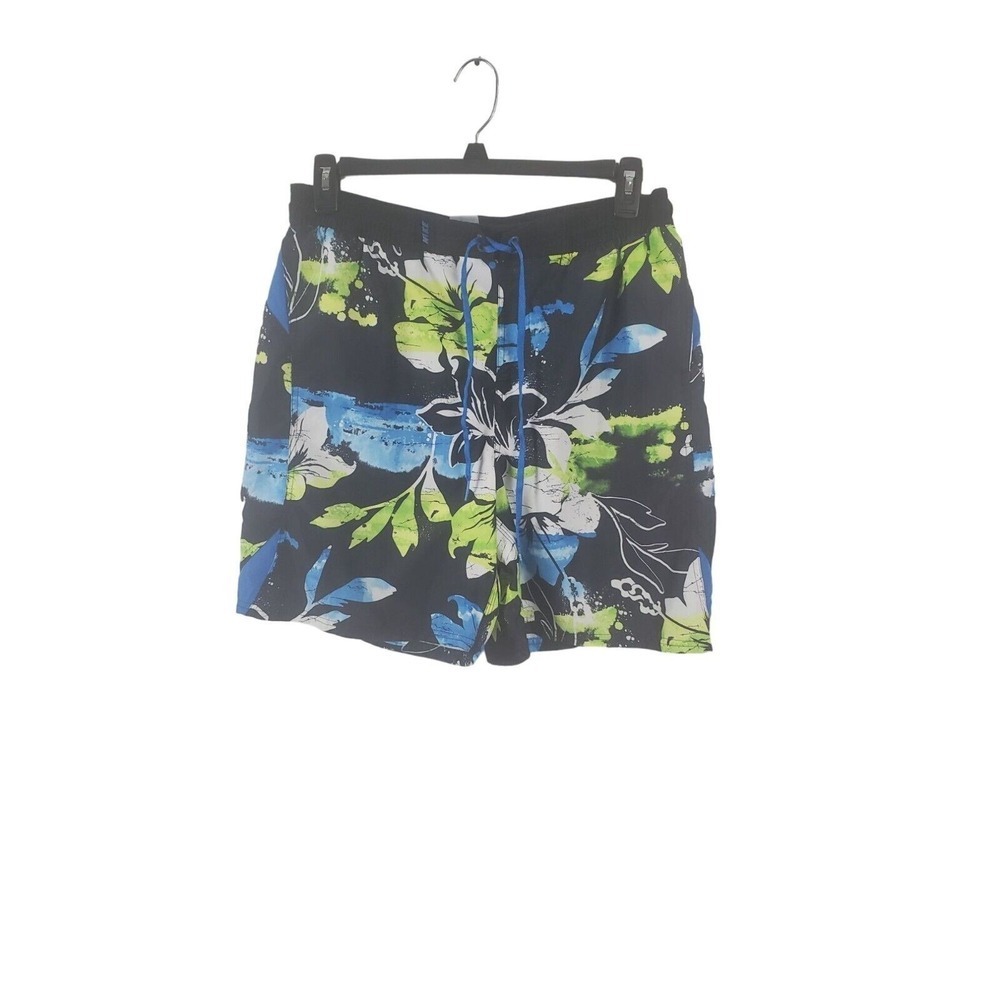 Nike Swim Trunks Mens Large Black Green Blue Mesh Lined Pockets Summer Swim Wear